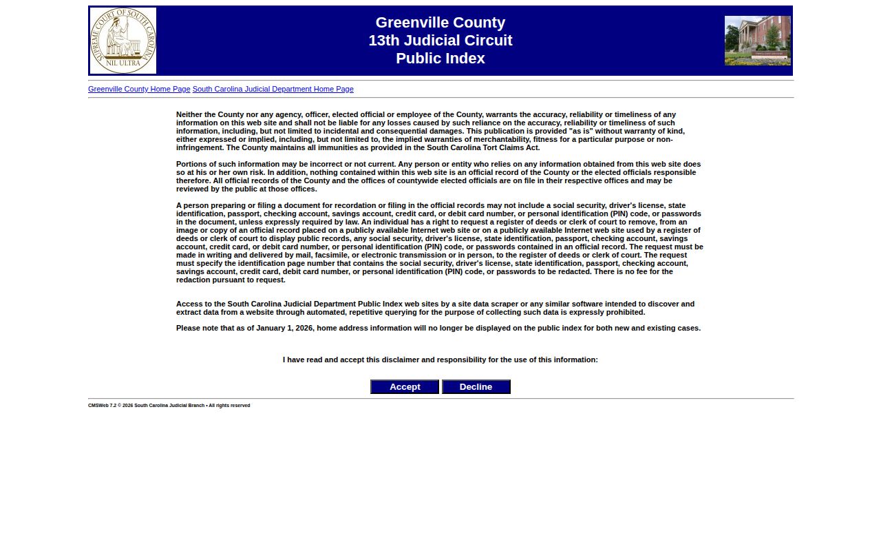 Greenville County Public Index case and disposition lookup