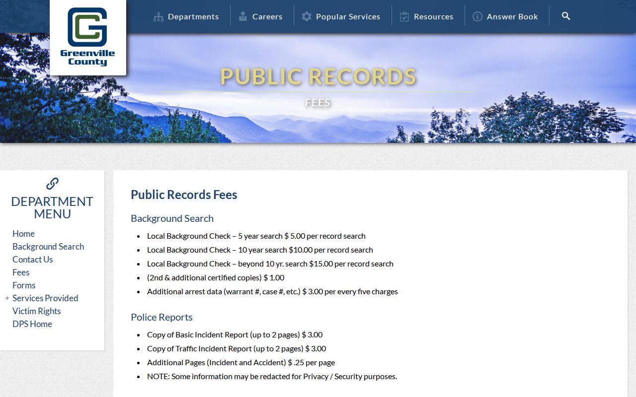 Greenville County daily jail arrest docket and media bulletin fee source