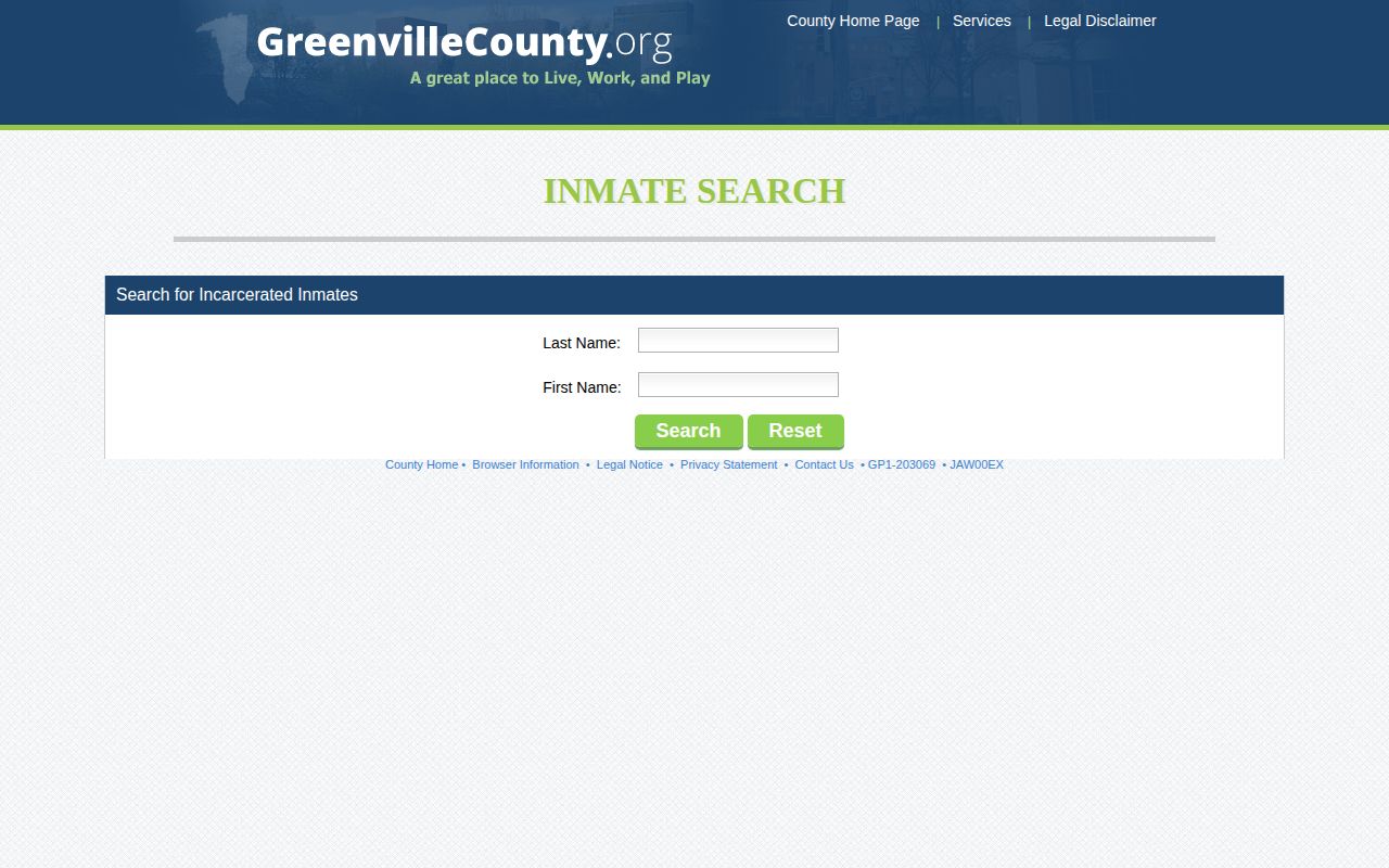 Greenville County Detention Center current custody roster search form
