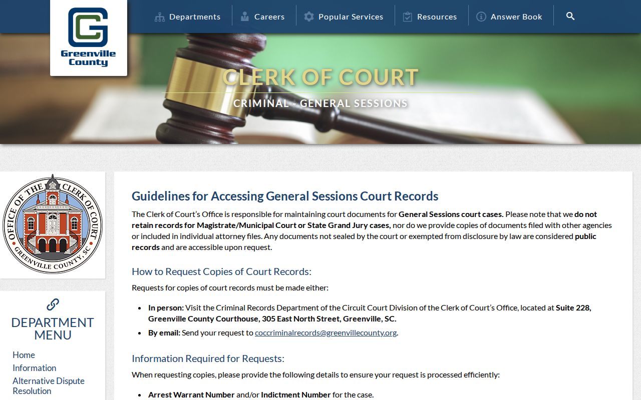 Greenville County Clerk warrant-copy and Public Index instructions