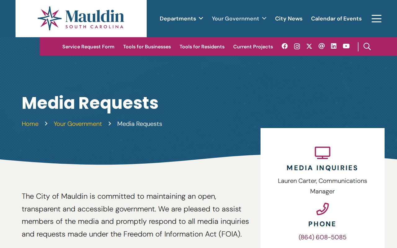 Mauldin Police Department records and FOIA request page
