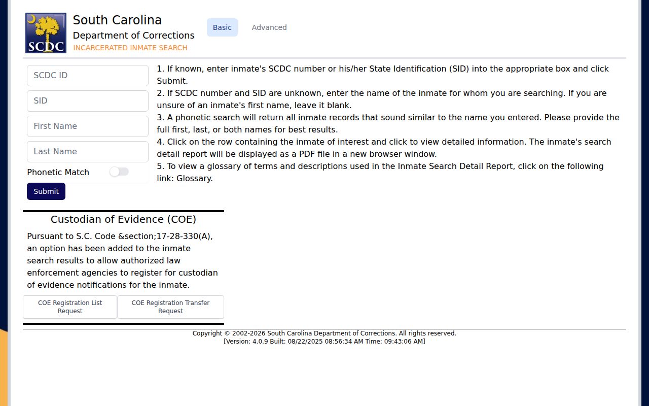 South Carolina Department of Corrections official offender photo search for Greenville County cases